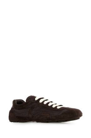 Prada Womens Brown Suede And Re-Nylon Montecarlo Re-Edition 2005 Sneakers Caffe Caffe