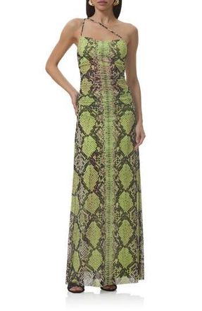 AFRM Lana One-Shoulder Maxi Dress in Lime Snake at Nordstrom Rack, Size X-Small