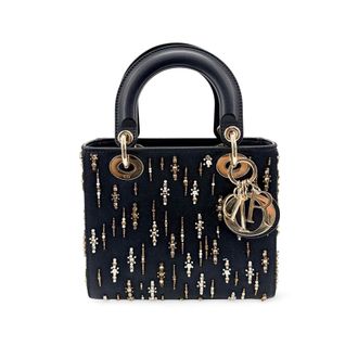 Dior Lady Dior Black Satin And Bead Embroidery Black Other Handbag (Pre-Owned)