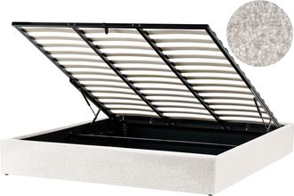 Beliani Cama Con Almacenaje Moderna Sin Cabecero Tapizada De Boucl&eacute; Blanco Crema 180 X 200 Cm Dinan