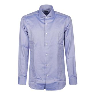 Barba Klassieke Lange Mouw Hals Shirt - Heren - Zakelijke Overhemden - Blauw - L - Katoen - Overhemden