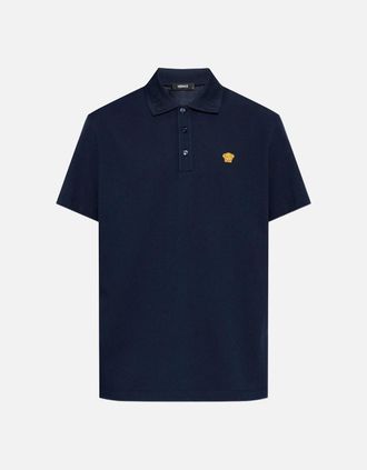 Versace Mens MEDUSA EMBROIDERY POLO - Navy - Size: 44