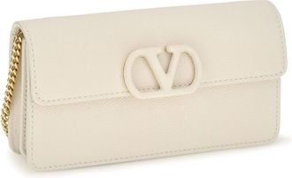 Valentino Garavani Womens Vlogo Signature Grainy Calfskin Chain Wallet Light Ivory Calf Leather Bos Taurus