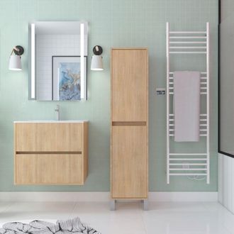 Aurlane Columna De Ba&ntilde;o Roble Claro Con Pies - Altura 160 Cm - 2 Puertas