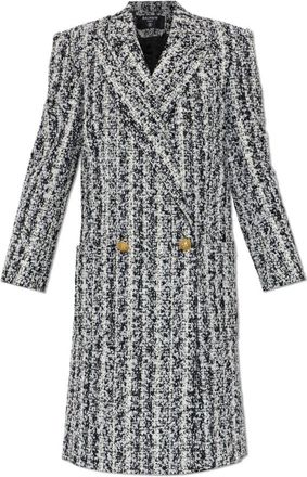 Balmain Lange Tweed Jas - Dames - Mantel - Zwart - XS - Tweed - Jassen
