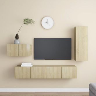 vidaXL Vidaxl - Set De Muebles Sal&oacute;n Tv 4 Pzas Madera Ingenier&iacute;a Roble Sonoma