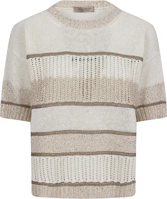 D.exterior Short-Sleeved Knit Top With Textured Openwork Design