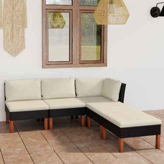 vidaXL Set De Muebles De Jard&iacute;n 5 Pzas Y Cojines Rat&aacute;n Sint&eacute;tico Negro Vidaxl