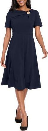 London Times Hardware Detail Short Sleeve Fit & Flare Midi Dress in Navy Blazer at Nordstrom Rack, Size 12P