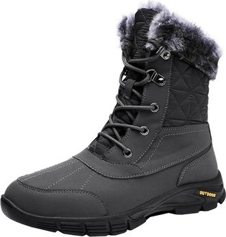 Generic Men snow boots outdoor thick and plush warm cotton high top anti slip and wear resistant long tube hiking boots (Grey,10.5)