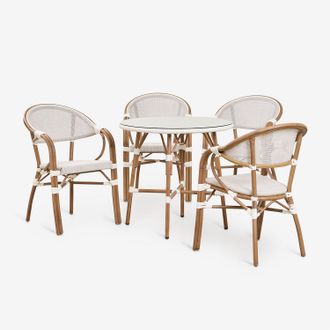 Sklum Sklum - Set De Mesa Redonda &Oslash;80 Cm Y 4 Sillas De Jard&iacute;n Apilables Con Reposabrazos En Aluminio Brielle Bistro