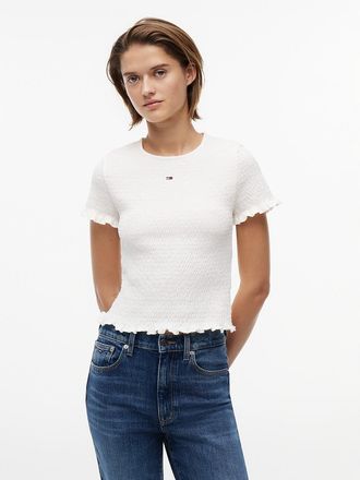 Tommy Hilfiger Womens Tommy Jeans Slim Fit Shirred T-Shirt - White - XL