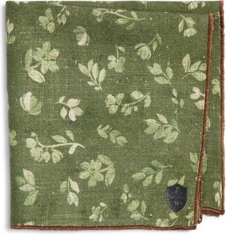 Clifton Wilson Floral Linen Pocket Square in Olive at Nordstrom