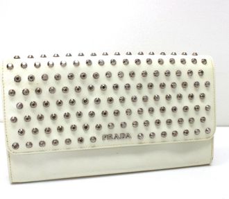 Prada White Leather Long Wallet (Bi-Fold) (Pre-Owned)