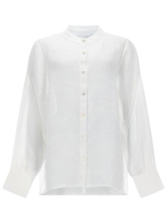 120% Lino Linen Mandarin Collar Relaxed Blouse