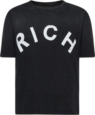 John Richmond Tops, Dames, Zwart, S, Katoen, T-shirt met Aangebrachte Tekst