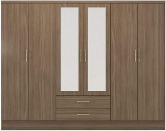 Seconique Seconique - Nevada 6 Door 2 Drawer Mirrored Wardrobe - L52 x W230 x H182.5 cm - Rustic Oak Effect