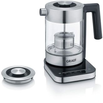 GRAEF Hervidor De Agua De Cristal Graef Wk350, 1 Litro, Dise&ntilde;o De Alta Calidad, Cristal Schott Duran, Acero Inoxidable, Ajuste De Temperatura, Colador De T&eacute;