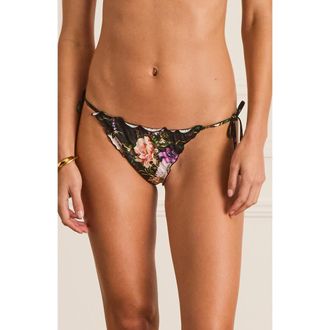 Aqua Blu Australia Lettuce Edge Bri Tie Side Pant Bikini Bottom in Black at Nordstrom, Size 10