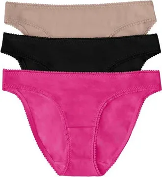 OnGossamer 3-Pack Cotton Hip Bikinis in Red Violet/black/champagne at Nordstrom, Size Medium