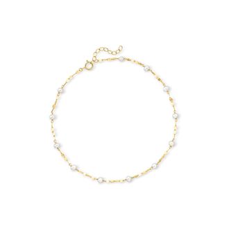 RS Pure by Ross-Simons 3-3.5mm Cultured Pearl Station Lumachina-Chain Anklet in 14kt Yellow Gold