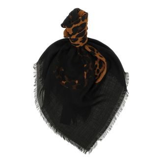 Saint Laurent Accessoires, Dames, Veelkleurig, ONE Size, Wol, Cassandre Luipaard Vierkante Sjaal