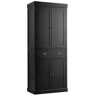 Costway Costway Wood Tall Storage Cabinet 2 Doors Display Organizer Freestanding Pantry Cupboard in Black