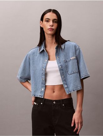 Calvin Klein Jeans Calvin Klein Womens Boxy Cropped Denim Shirt - Blue - XL