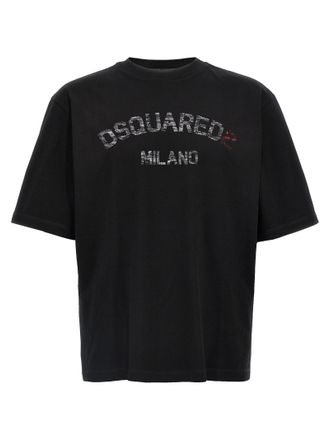 Tシャツ・カットソー D SQUARED2 FW22 LOGO PRINT SHIRT (S74DM0647_S54782001F) DSQUARED2 logo-print Cotton T-shirt | Black | FARFETCH