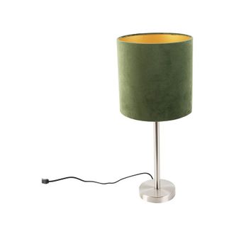 QAZQA Steel Table Lamp with Green Lampshade 25 cm - Simplo