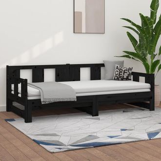 Berkfield Home Pull-out Day Bed Black Solid Wood Pine 2x(90x190) cm