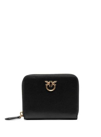 Pinko Black Zip-Around Wallet With Love Birds Detail In Leather Woman
