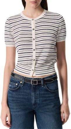 Rag & Bone Dina Stripe Short Sleeve Cardigan in Ivory Multi at Nordstrom Rack, Size Xx-Small