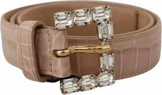 Dolce & Gabbana Beige Leather Crystal Buckle Women Womens Belt
