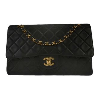 Chanel Timeless - Classic Double Flap Bag Leather Black Leather Handbag (Pre-Owned)