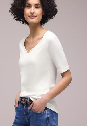Street One Kurzarmshirt STREET ONE Style Ada, Damen, Gr. 34, sanftes wei&szlig;, Jersey, Obermaterial: 50% Baumwolle, 50% Modal. Futter: 100% Baumwolle, unifarben, nor