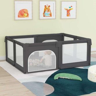 vidaXL Parque Para Beb&eacute;s Con 2 Puertas Tela Oxford Gris Oscuro Vidaxl