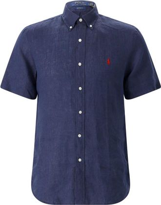 Polo Ralph Lauren Korte mouwen shirts - Heren - Korte mouwen Overhemden - Blauw - L - Linnen - Overhemden