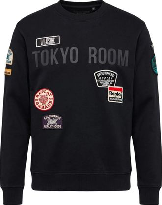 Replay Variante Patches Sweatshirt - Heren - Sweatshirts - Zwart - L - Katoen - Hoodies & sweatvesten