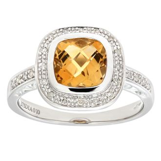 Diamant L'éternel 9kt witgouden kussenvormige citrien- en diamanten ring