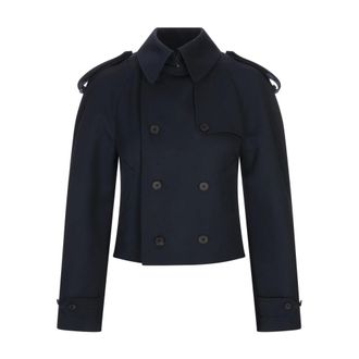 Alexander McQueen Jassen, Dames, Blauw, S, Wol, Middernachtblauwe Wol Dubbele-Breasted Jas