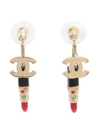 Chanel 2004 CC mark lipstick earrings - women - Gold Plated Brass - One Size