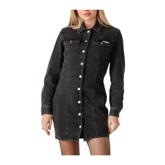 Calvin Klein Kleedjes, Dames, Zwart, XS, Denim, LS Denim Mini Jurk