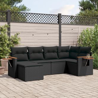 vidaXL Set De Sof&aacute;s De Jard&iacute;n 6 Piezas Y Cojines Rat&aacute;n Sint&eacute;tico Negro Vidaxl
