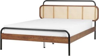 Beliani Beliani - Modern eu Double Size Bed Frame 4ft6 Slatted Base Viennese Braid Headboard Dark Rubber Wood Boussicourt