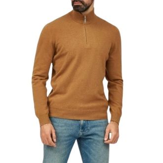 Gran Sasso Trui met Halve Rits en Opstaande Kraag - Heren - Truien - Bruin - Maat: 3XL Wol
