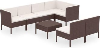 vidaXL Set Muebles De Jard&iacute;n 8 Pzas Y Cojines Rat&aacute;n Sint&eacute;tico Marr&oacute;n Vidaxl