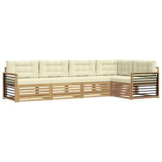 vidaXL Conjunto De Sof&aacute;s De Exterior 6 Pcs Blanco Y Crema Poli&eacute;ster Vidaxl