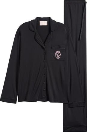 House of CB Classic Soft Modal Blend Pajamas in Black at Nordstrom, Size X-Small
