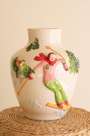 Kalalou Ceramic Christmas Vase With Skier